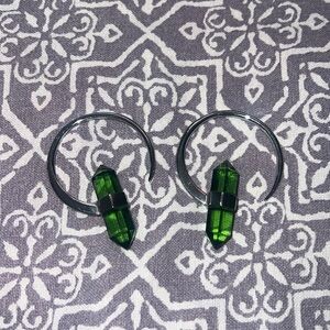 Faux emerald hoop size 2 gauge earrings